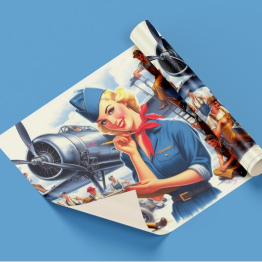 Vintage-Flugzeug-Pin-up Geschenkpapier