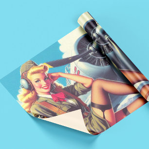 Vintage-Flugzeug-Pin-Up Geschenkpapier