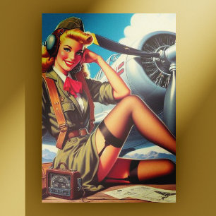 Vintage-Flugzeug Pin-Up Postkarte