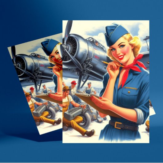 Vintage-Flugzeug Pin-up Postkarte