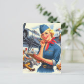 Vintage-Flugzeug Pin-up Postkarte (Stehend Vorderseite)