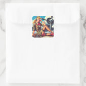 Vintage-Flugzeug-Pin-Up Quadratischer Aufkleber (Tasche)