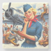 Vintage-Flugzeug-Pin-up Steinuntersetzer (Vorderseite)