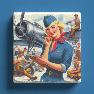 Vintage-Flugzeug-Pin-up Steinuntersetzer
