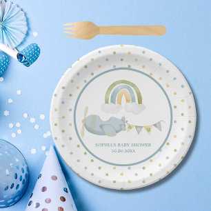 Vintage-Flugzeug Regenbogenwolken Junge Baby-Party Pappteller