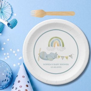 Vintage-Flugzeug Regenbogenwolken Junge Baby-Party Pappteller