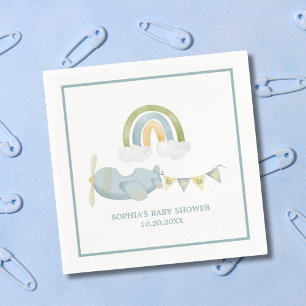 Vintage-Flugzeug Regenbogenwolken Junge Baby-Party Serviette