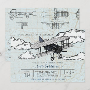 Vintage-Flugzeug   Reise-Baby-Party Einladung