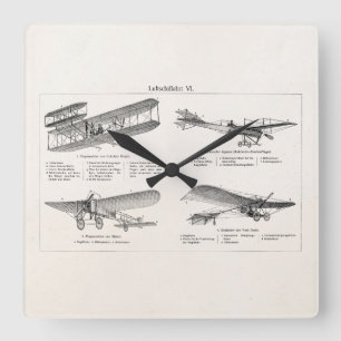 Vintage Flugzeug Retro Altes Doppeldecker Flugzeug Quadratische Wanduhr