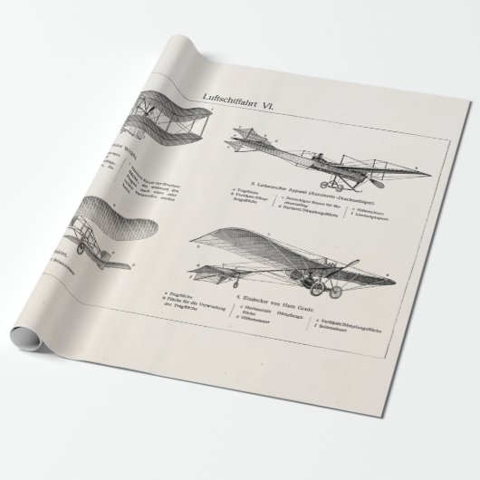 Vintage Flugzeug Retro Oldtimer Doppeldecker Antik Geschenkpapier (Ungerollt)