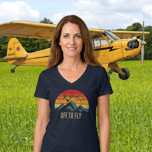 Vintage-Flugzeug Retro-Sonnenuntergang Berge Pilot T-Shirt