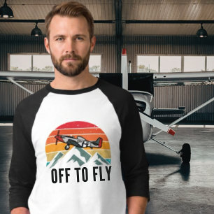Vintage-Flugzeug Retro-Sonnenuntergang Berge Pilot T-Shirt