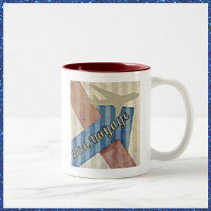 Vintage-Flugzeug Rot & Blau Reisender Liebhaber Zweifarbige Tasse