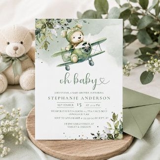 Vintage-Flugzeug-Teddy-Bär-Baby-Party | Einladung