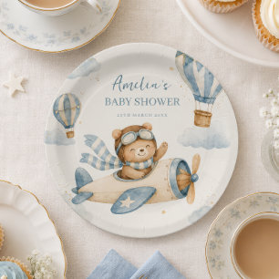 Vintage-Flugzeug-Teddy-Bär-Baby-Party Pappteller