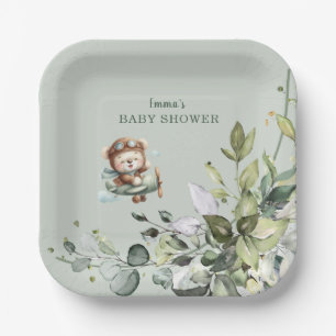 Vintage-Flugzeug-Teddy-Bär-Baby-Party Pappteller