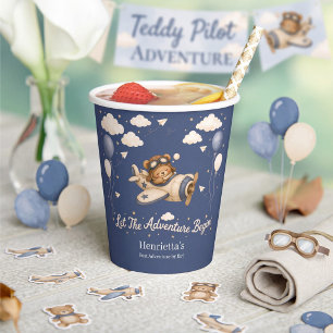 Vintage-Flugzeug-Teddy-Bär-Baby-Party-Zubehör Pappbecher