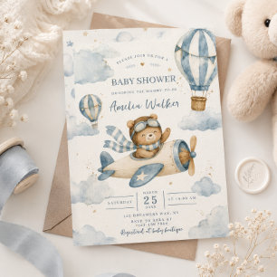 Vintage-Flugzeug-Teddybär-Baby-Party Einladung