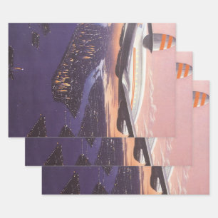 Vintage-Flugzeug über Hudson River, New York City Geschenkpapier Set