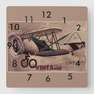 Vintage-Flugzeug-Wanduhr Quadratische Wanduhr