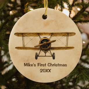 Vintage-Flugzeug Whimsical-Aviator 1. Weihnachten Keramik Ornament