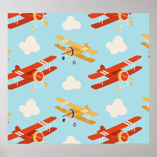Vintage Flugzeug Wolken Hintergrundmuster Poster (Vorne)