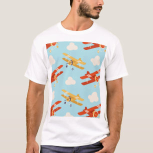 Vintage Flugzeug Wolken Hintergrundmuster T-Shirt