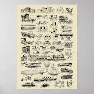 Vintage Flugzeuge, Züge und Automobile Poster