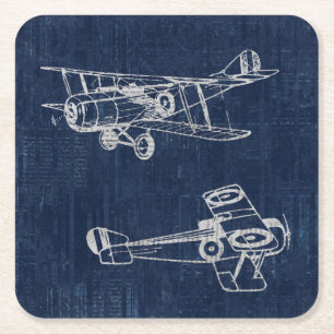 Vintage-Flugzeugkunst-Zeitungs-Text- und Skriptsti Rechteckiger Pappuntersetzer