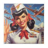 Vintage Flugzeugmädchen Fliese (Vorderseite)