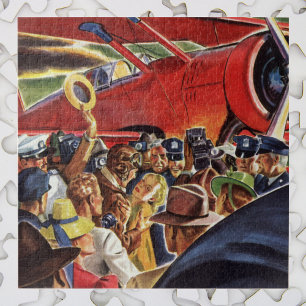 Vintage-Flugzeugpilot mit Paparazzi Puzzle