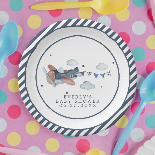 Vintage Flugzeugwolken Babyduschplatte Pappteller