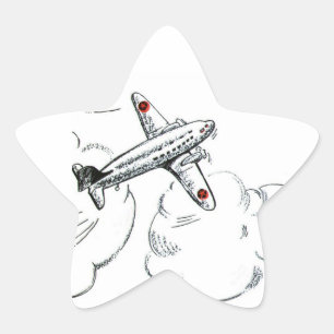 Vintage-Flugzeugzeichnung   Flugparty-Geschenk Stern-Aufkleber