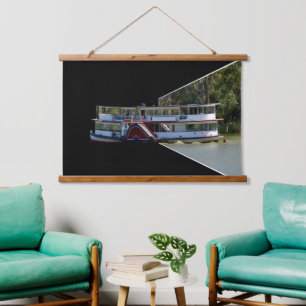 Vintage-Flussboot, Wandhänger Wandteppich Mit Holzrahmen