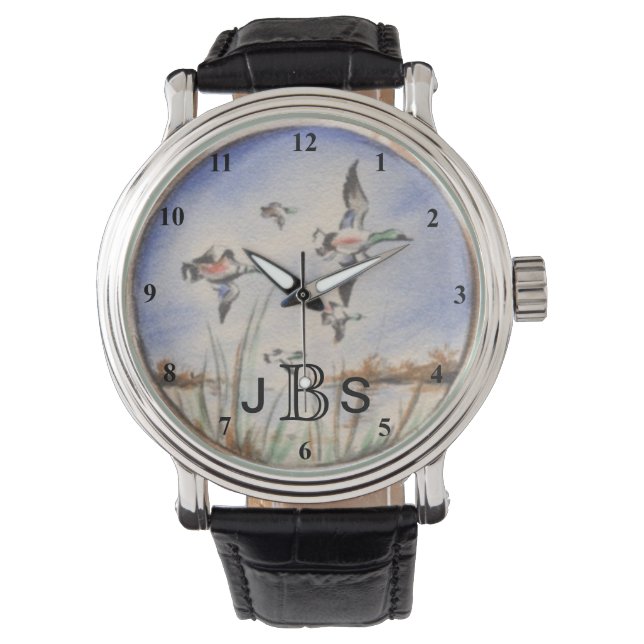 Vintage Flying Ducks | Maskuline Monogram Armbanduhr (Vorderseite)