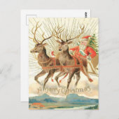 Vintage Flying Santa & Majestic Reindeer Postkarte (Vorne/Hinten)