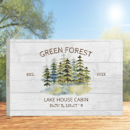 Vintage Foggy Green Forest Watercolor Cabin Lodge Gästebuch