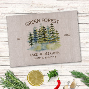 Vintage Foggy Green Forest Watercolor Cabin Lodge Schneidebrett