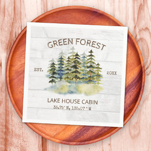 Vintage Foggy Green Pine Tree Forest Cabin Lodge Serviette