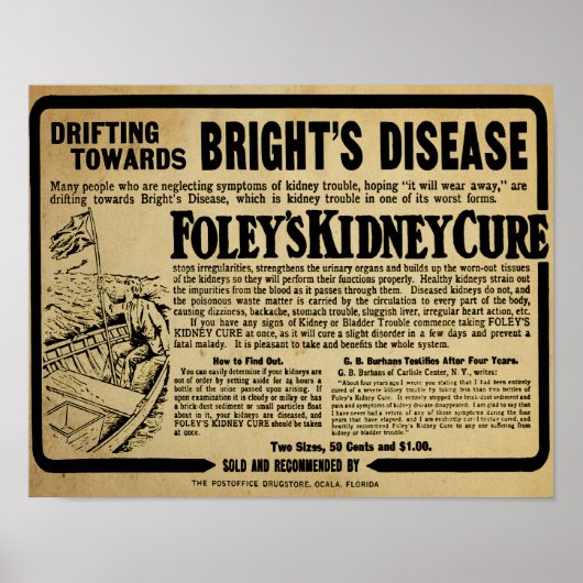 Vintage Foley's Kidney Cure Brights Disease Print Poster (Vorne)