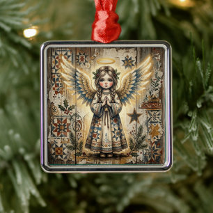 Vintage-Folk-Art-Engel-Weihnachtsverpackung Ornament Aus Metall