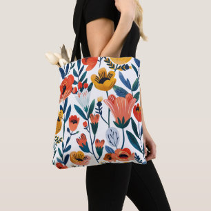 Vintage-Folk-Blumen-Botanik-Muster Terrakotta T Tasche