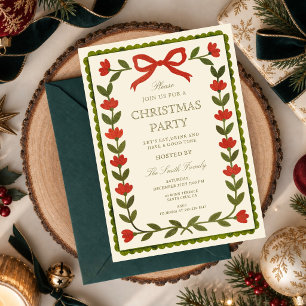Vintage-Folk-Blumen-Weihnachtsfeier Einladung