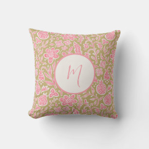Vintage-Folk-Blumenmuster mit Monogramm  Kissen