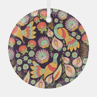 Vintage Folk Floral Birds Ornament Aus Glas