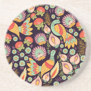 Vintage Folk Floral Birds Ornament Getränkeuntersetzer