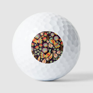 Vintage Folk Floral Birds Ornament Golfball