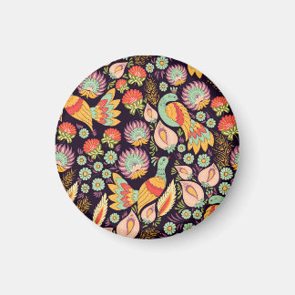 Vintage Folk Floral Birds Ornament Magnet