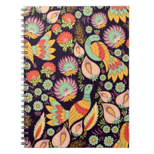 Vintage Folk Floral Birds Ornament Notizblock