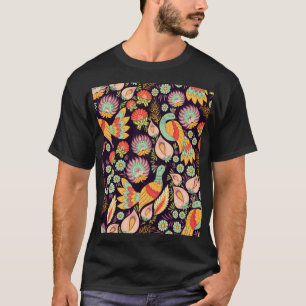 Vintage Folk Floral Birds Ornament T-Shirt